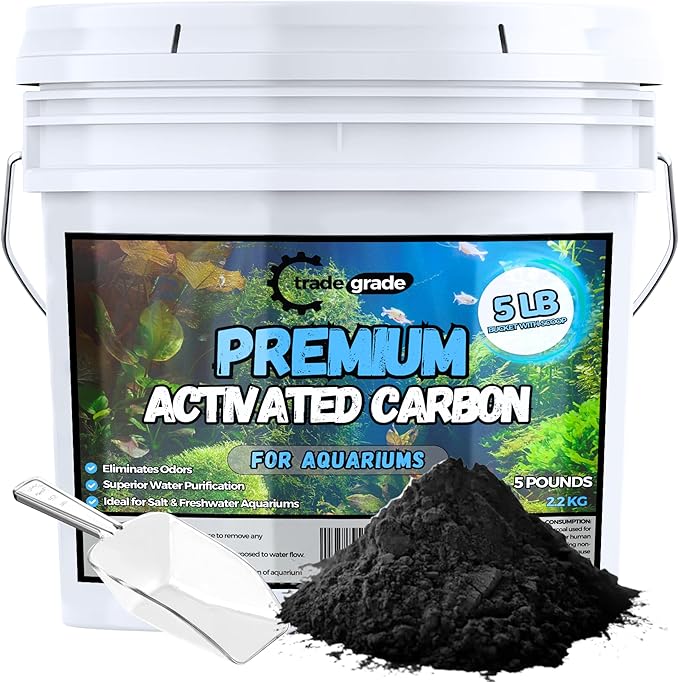 TradeGrade Activated Carbon Aquarium – 5lb Bucket Granulated Activated Charcoal for Fish Tank & Water Purification – High-Performance Aquarium Charcoal Filter Media for Crystal Clear Water