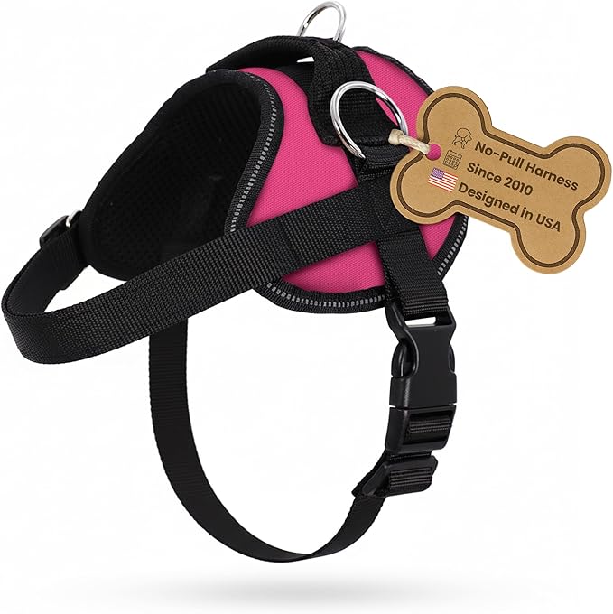 Bark Appeal Pink No-Pull Dog Harness for Extra Small Sized Pets – Adjustable, Reflective Vest with 3 Leash Clips for Added Control, Easy Walks & Training – XS