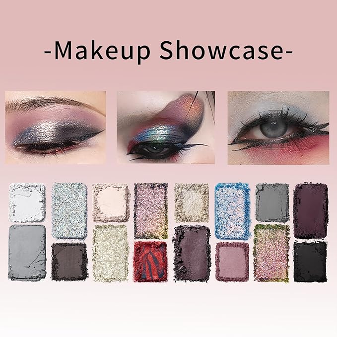 16 Color Gothic Eyeshadow Palette, Duo Chrome Pressed Powder with Ultra-Pigmented Formula, Long-Lasting Dark Makeup Kit - 09 Floating Life