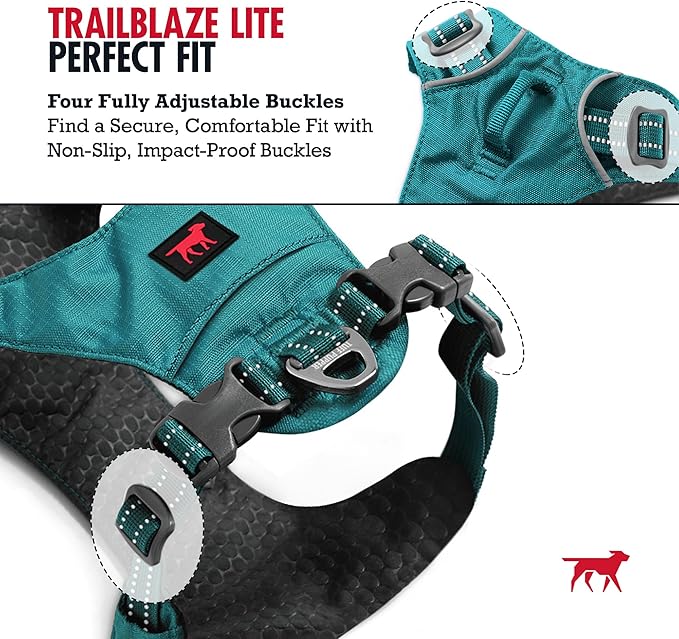 Tuff Pupper All-Day Wear Dog Harness | for Walking, Trail Running, Hiking | Front & Back Leash Clips | Reflective Trim | Easy On/Off Buckles | Lightweight Breathable | No Pull Design (L/XL, Teal)