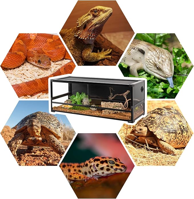 REPTI ZOO 67 Gallon Large Glass Reptile Terrarium 48" x 18" x 18", Easy Folding & Detaching Reptile Breeding Tank with Black PVC Back Panel Full Open Door Screen Ventilation