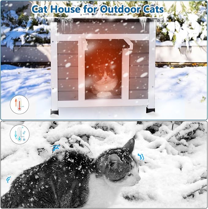 Outdoor Cat House Insulated Outside Cat House Weatherproof Feral Cat Shelter for Winter Stray with All-Round Foam 2 Escape Doors Openable Waterproof Roof & Elevated Floor for Indoor Outdoor Cats