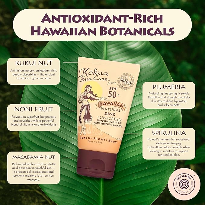 Kokua Sun Care Hawaiian Reef Safe Sunscreen SPF 50 | 1 oz - 3 Pack | Zinc Oxide | Mineral Sunscreen | Face & Body | Moisturizing Sun Protection | Water Resistant | Chemical Free | Natural Ingredients