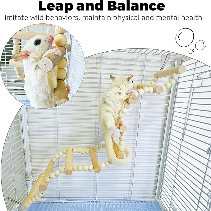 2Pcs Sugar Glider Ladder Climbing Ladder Toys, Enrichment Activity Sugar Glider Cage Accessories, Stimulating Hanging Small Pet Climbing Ropes for Rats, Hamster Parrots and Budgies