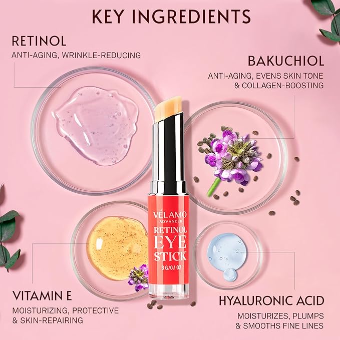 VELAMO ADVANCED Caffeine & Retinol Eye Stick Duo: Energizing & Renewing AM/PM Under Eye Balms for Dark Circles, Puffiness & Wrinkles - Travel Essentials, Portable & Perfect for On-the-go Use