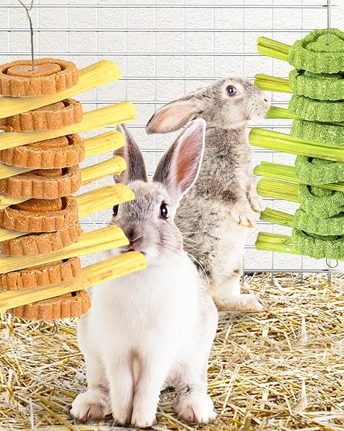 Rabbit Toys for Bunny Boredom, Hanging Rodent Dental Toy with Papaya Stems Sweet Bamboo Hamsters, Chinchillas, Guinea Pigs (Part A, 3Pcs)