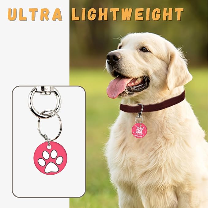 tag8 QR Code ID Tag for Dogs & Cats, Real-Time Scan Alerts, Online Pet Info Access, No Subscription or Fees, Durable Pet Tag for Collars - Pink