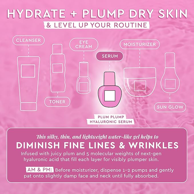 Glow Recipe Plum Plump Hyaluronic Acid Serum, Hydrating + Plumping Face Serum, Korean Serum with Vitamin B5, Barrier Support + Antioxidants, Vegan (30ml)