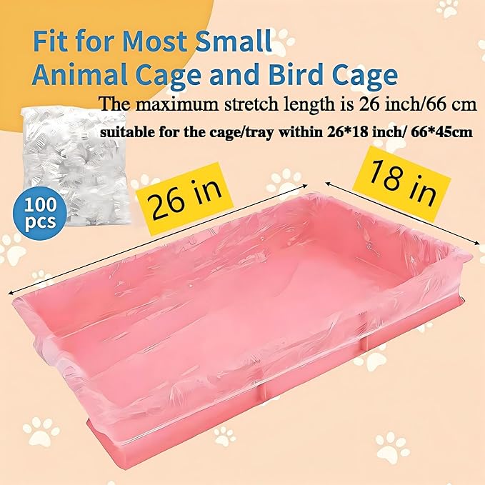 100 Pcs Disposable Cage Liners 26'' X 18'' - Clear, Plastic Toilet Film for Bunny, Hamster, Totoro, Hedgehog, Guinea Pig & Small Animal Habitats
