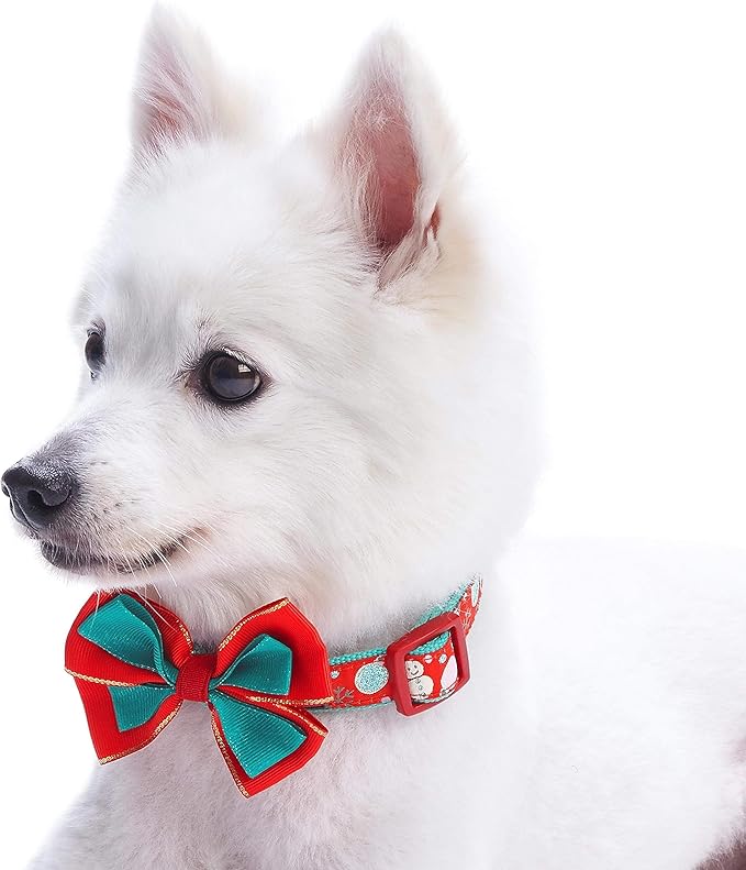 Blueberry Pet “Moments of Excitement” Christmas Snowman Adjustable Bowtie Dog Collar, X-Small, Fits 8"-11" Neck