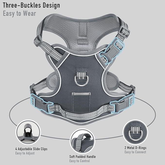 No-Pull Adjustable Dog Harness for Small Dogs,Easy Control with Handle, Havanese Chihuahua Puggle, Inescapable, Ez Walking, Safe Reflective Strips, No Rub,No Choke, Gray, S