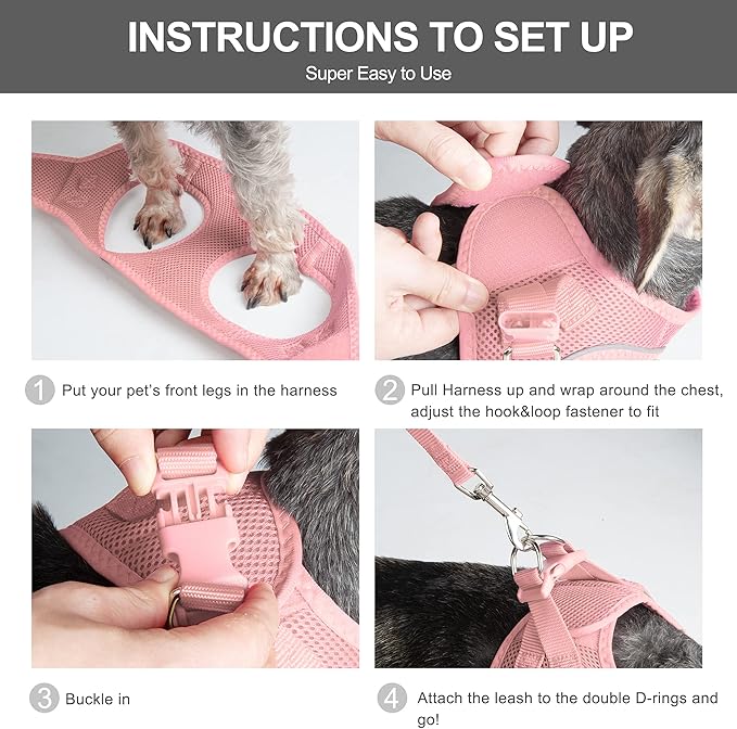 Fida Cat Harness and Leash Set for Walking Kitten and Puppy, Escape Proof Kitten Harness with Breathable Lightweight Soft Mesh, Adjustable Reflective Step-in Design. (XXXS, Pink)