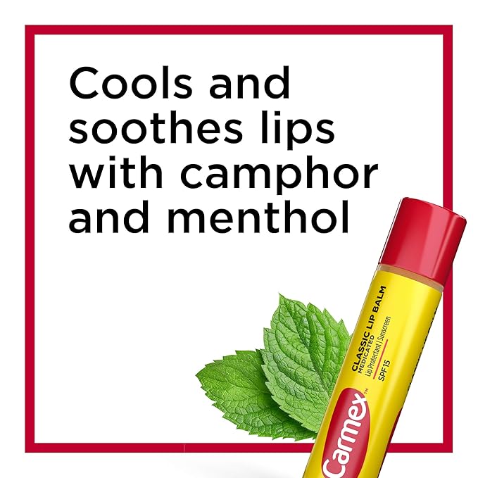 Carmex Classic Medicated Lip Balm Sticks, Lip Moisturizer for Chapped Lips, 9 Count (3 Packs of 3)