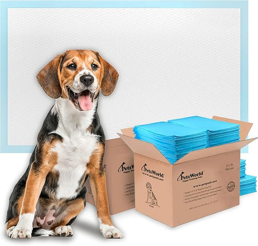 PETSWORLD Puppy Pads, 23x36 Inch, 600 Count - Puppy Pee Pads for Dogs, Tear Resistant, Economy Value, Super-Absorbent Polymer Gel Core, Perfect for Puppies, Smaller Dogs
