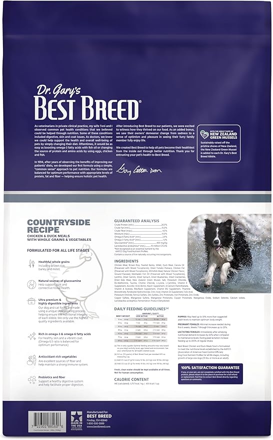 Best Breed Dr. Gary's Countryside Recipe Slow-Cooked in USA, Natural Dry Dog Food for All Breeds and Sizes, 26lbs.