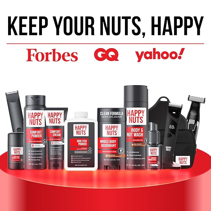Happy Nuts Holiday Gift Bundle Kit for Men - Comes With Comfort Powder, Body Wash & Christmas Festive Ornament - A Hilarious Stocking Stuffer or White Elephant Mens Gift Basket Idea for Him