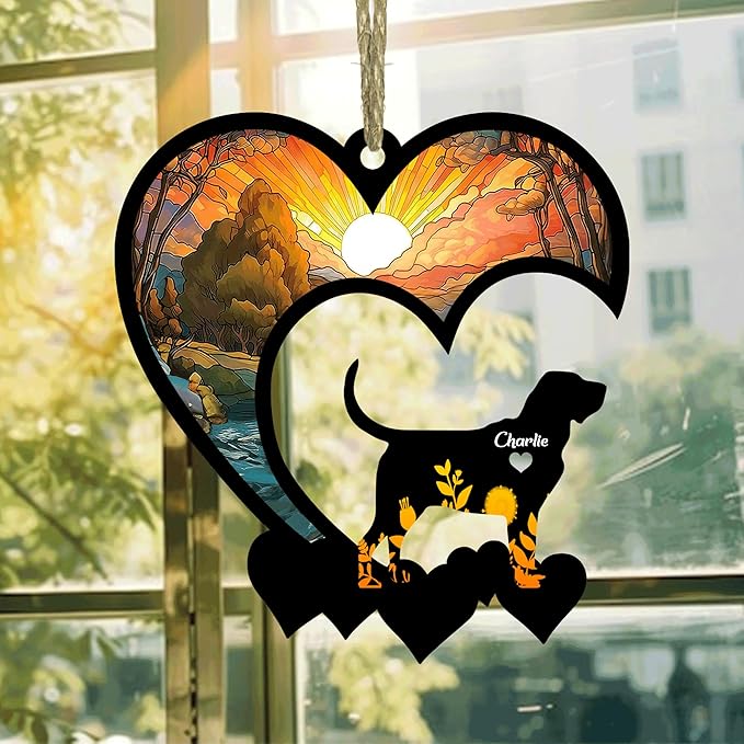 Lovely POD Bloodhound Suncatcher Ornaments, Personalized Bloodhound Memorial with Name, Dogs Loss Ornaments, Dog Remembrance Gift, Dog Memory Ornament, Loss of Dogs Sympathy Gifts
