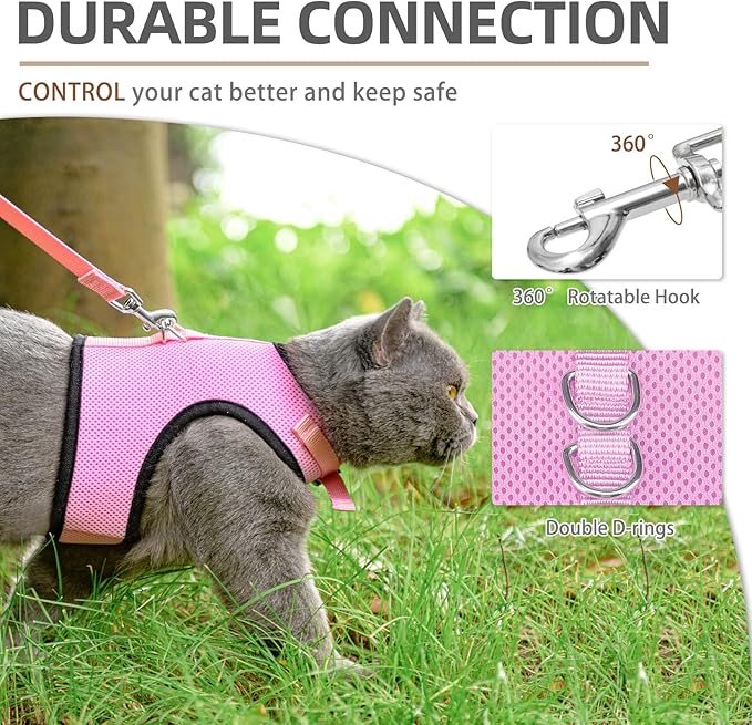 PUPTECK Soft Mesh Cat Vest Harness and Leash Set Puppy Padded Pet Harnesses Escape Proof for Cats Small Dogs Rabbits Bunny