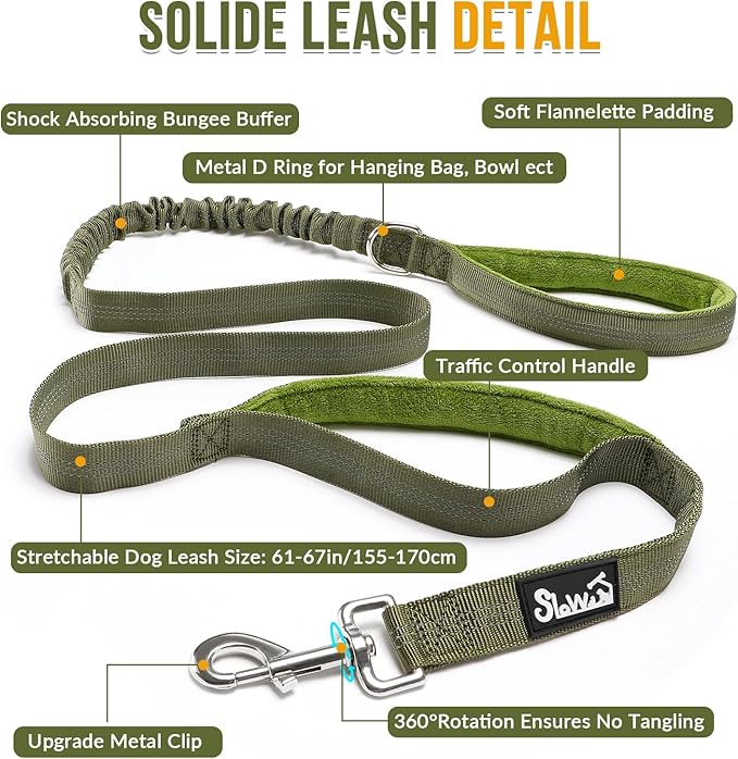 Lukovee No Pull Dog Harness & Leash Set - Heavy Duty Dog Vest Harness with Soft Padded for Medium Large Dogs, Adjustable Reflective Tactical Pet Harness for Easy Walk and Training (M, Green)