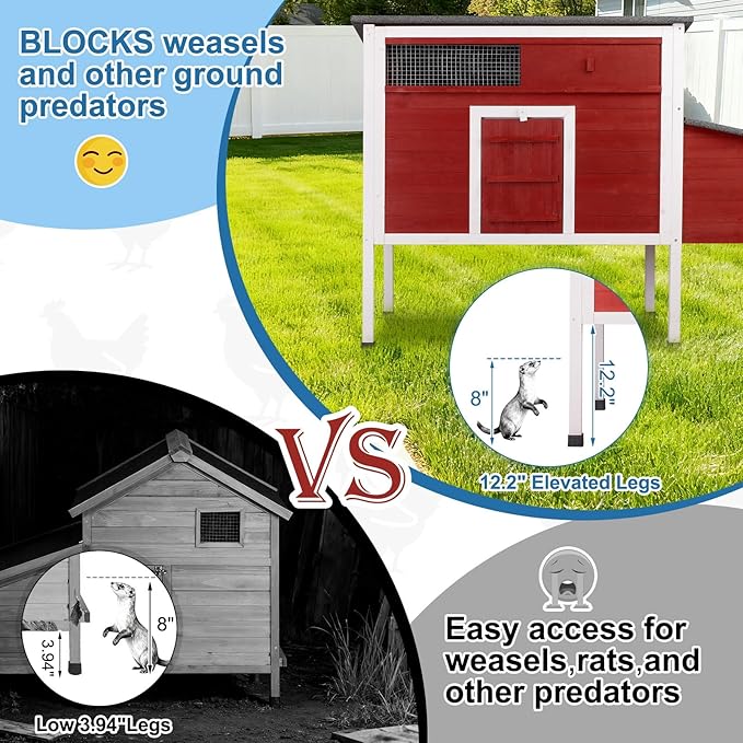 Outdoor Chicken Coop Weatherproof Wooden Hen House Small Animal Pet Hutch with Asphalt Roof Elevated Legs Removable PVC Layer Above Nest Box Pull-Out Tray