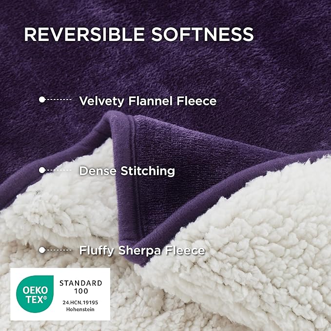 Bedsure Waterproof Blanket for Bed - Sherpa Fleece Waterproof Dog Blankets for Large Dogs, Pet Blankets for Bed/Couch/Dog Crate, Soft Plush Reversible Furniture Protector, Twin, 80"x60", Eggplant