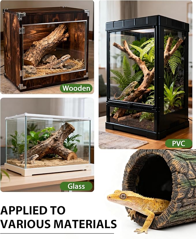 Magnetic Crested Gecko Hide - Resin Hollow Log Cave, Reptile Hide Cave, Reptile & Amphibian Habitat Hideouts, Terrarium Decor