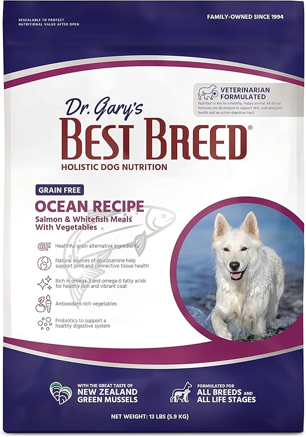 Dr. Gary's Best Breed Grain Free Ocean Recipe Slow-Cooked in USA, Natural Dry Dog Food for All Breeds and Sizes, 13lbs.