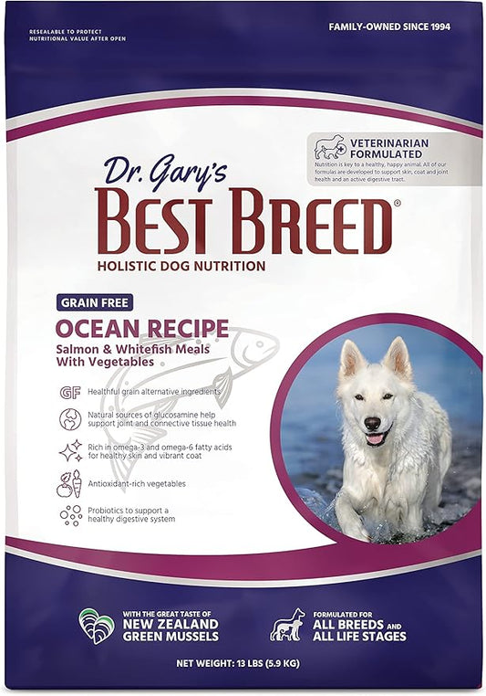 Dr. Gary's Best Breed Grain Free Ocean Recipe Slow-Cooked in USA, Natural Dry Dog Food for All Breeds and Sizes, 13lbs.