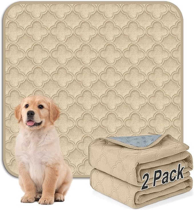 Washable Pee Pads for Dogs - 2 Pack Reusable Waterproof Puppy Training Pads, Super Absorbent with Dog Paw Shape Non-Slip Backing (Cream, 36" X 36" - 2 Pack)