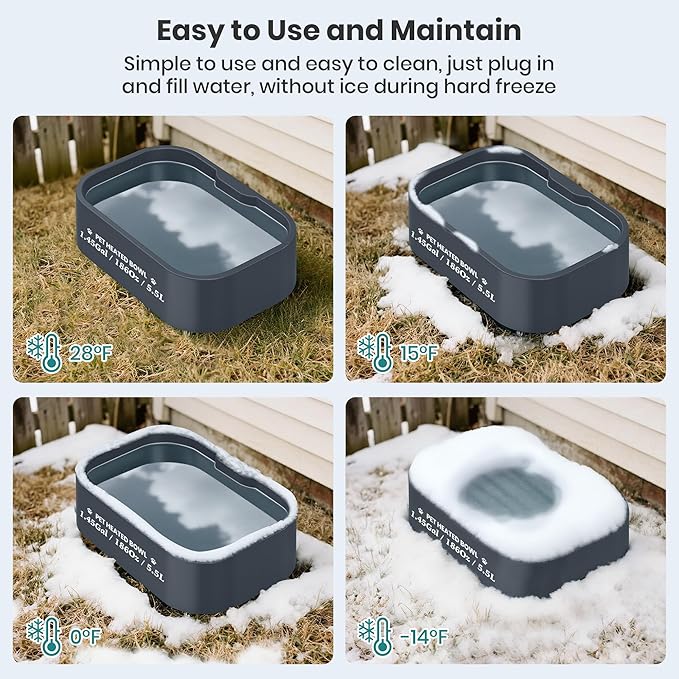1.45 Gal/5.5L Heated Water Bowl, Extra Large Heated Dog Bowls for Outside, Safety Listed Heated Pet Bowl with Anti-Chew Cord for Dog & Cat Drinking Water in Winter, BPA-Free, Anti-Slip Base(Grey)