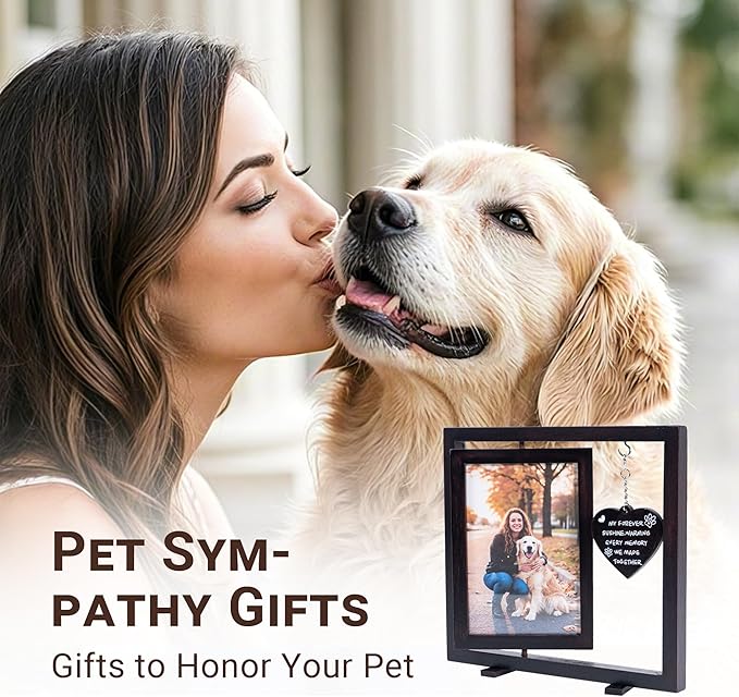 Pet Memorial Gifts for Dogs - Rotating Dog Memorial Frames for 4’x6’ Photo and Dog Hair Keychain - Pet Loss Sympathy Gift
