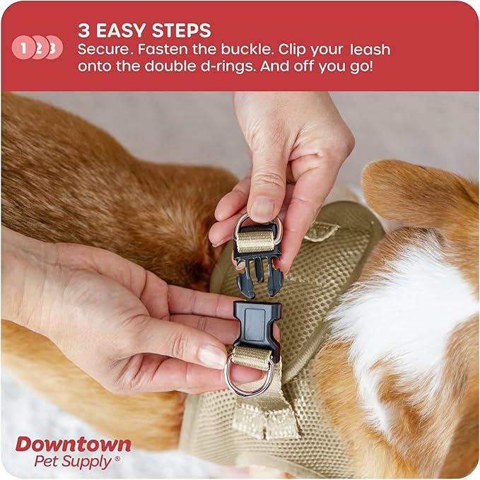 Downtown Pet Supply Step in Dog Harness No Pull, XX-Large, Khaki - Adjustable Harness with Padded Mesh Fabric and Reflective Trim - Buckle Strap Harness for Dogs