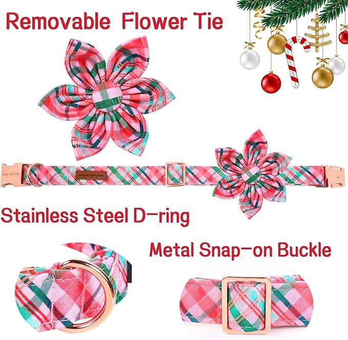 Unique style paws Cotton Dog Collar with Bow Winter Christmas Puppy Collar with White & Red Grid for Small Medium Large Boys Girls Dogs