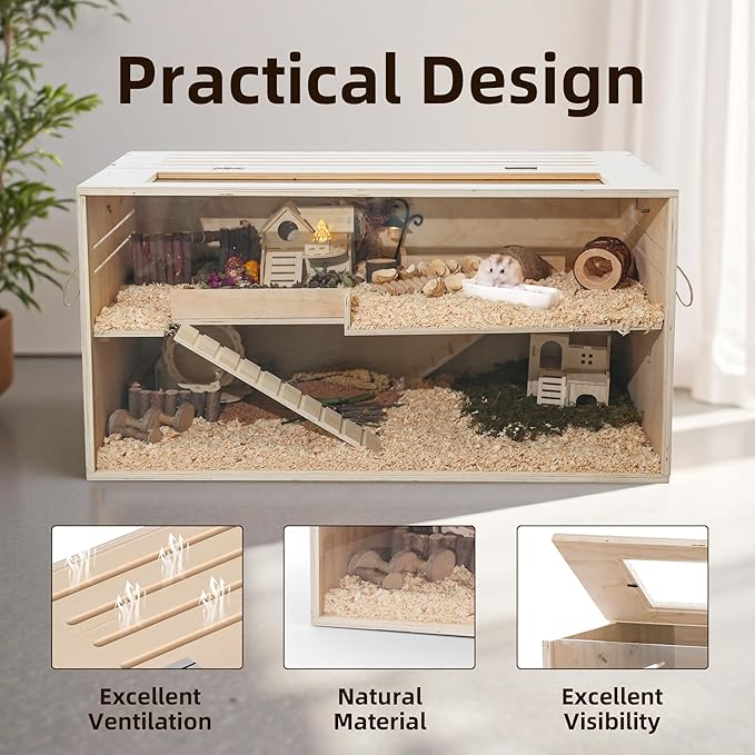 Pine Small Animals Houses&Habitats Chewproof, 40" Pine Guinea Pig Cage Hamster Cage for Small Animals (40" Large, Normal)