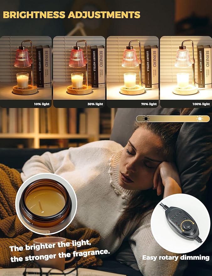 Candle Warmer Lamp with Timer Dimmable, Birthday Gifts for Women Mom, House Warming Gifts New Home Decor, Wax Melt Warmer for Jar Candles with 2 Bulbs