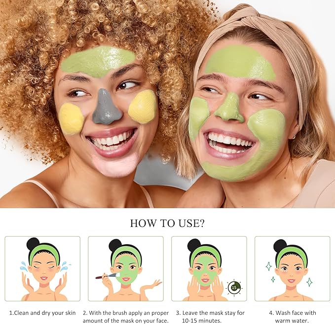SHVYOG 4Pcs Face Mask Set - Turmeric Clay Mask, Vitamin C, Green Tea, Rose, Dead Sea Mud Mask, Skin Care Mask for Deep Cleansing, Refining Pores, Valentine's Day Gifts for Women- 240g