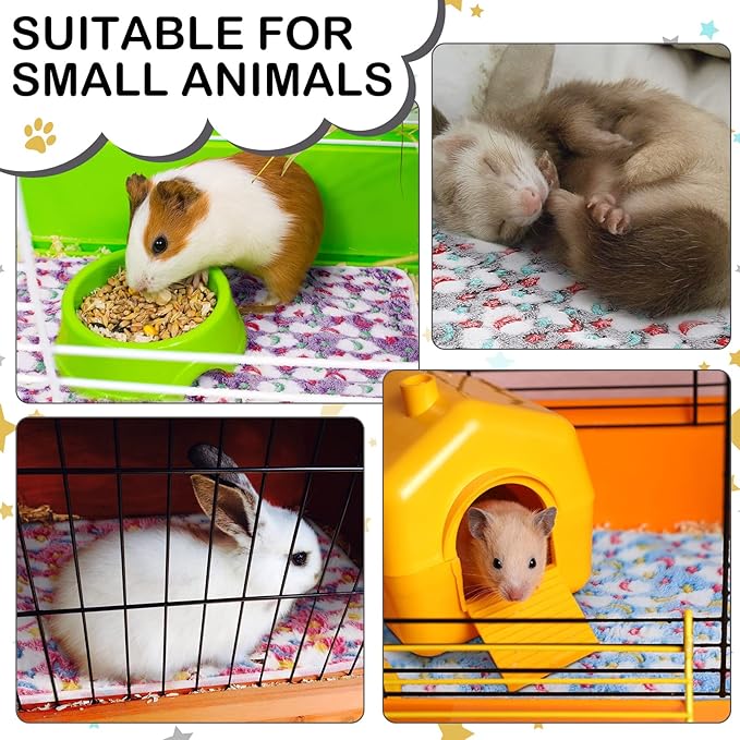 Reginary 4 Pcs Waterproof Guinea Pig Blankets Washable Small Animal Fleece Bedding Guinea Pig Cage Liners Reusable Training Pads Pet Pee Pad Sleep Mat for Hamster(Moon Star Pattern,24 x 16 Inch)