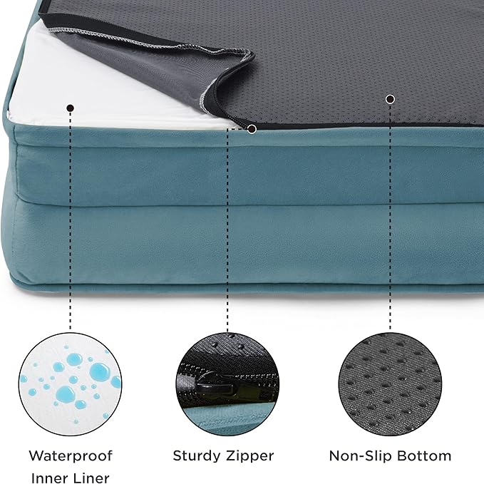 Bedsure Orthopedic Dog Beds for Small Dogs - Washable Small Dog Cat Bed Waterproof, Comfort Pet Couch Sofa with Washable Removable Cover, Pets Bed with Nonskid Bottom, Dune Haze Blue, 24"