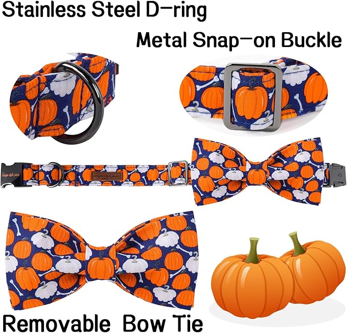 Unique Style Paws Halloween Day Dog Collar with Bow Bone Pumpkin Cotton Dog Collars for Small Medium Large Dogs