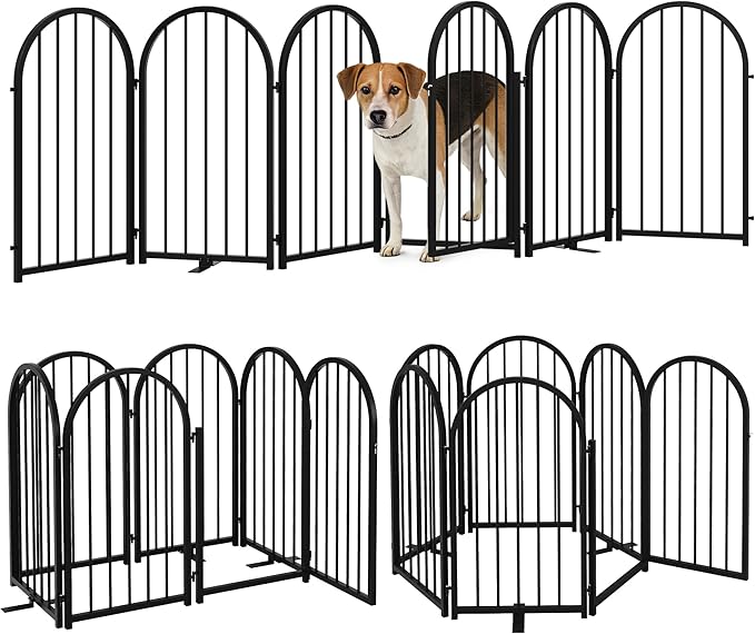 Full Metal Dog Gate with Door for Indoor Outdoor, 32" Tall Free Standing Pet Dog Fence, 108" Extra Wide Pet Gates for Stairs, Hallways, Doorways, Kitchen, Decks, Yards (Black, 6 Panels)