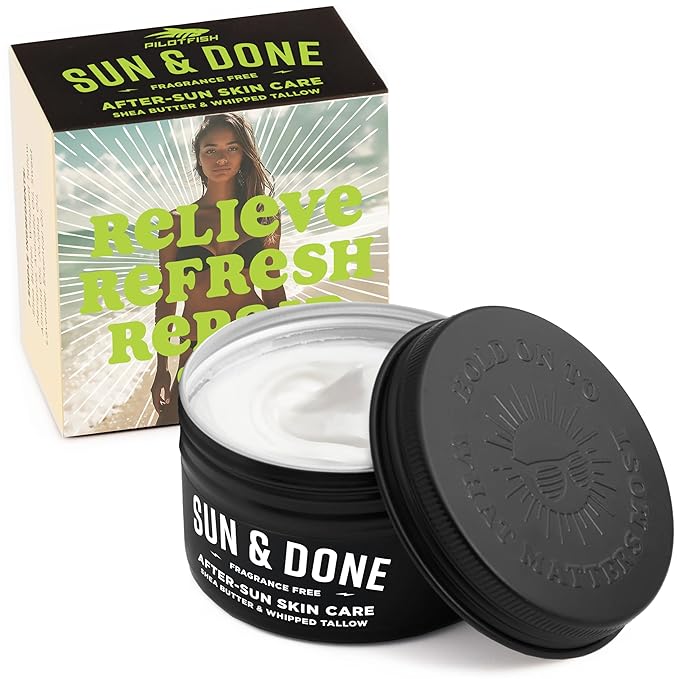 Pilotfish After Sun Body Butter Moisturizing Cream - Shea Butter & Whipped Tallow, Simple Ingredients, After Sun Lotion, Body Lotion, Fragrence Free, After Sun Care, After Sun Skin Care, 3.8oz