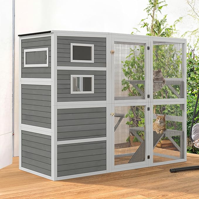 YITAHOME Large Cat Catio 4 Tiers Outdoor Cat Enclosures for Indoor Cats 77.9" Walk in Cats Cage with Weatherproof Roof, 3 Resting Rooms, Scratcher Ramp & Space Capsule Bed, 5 Windows