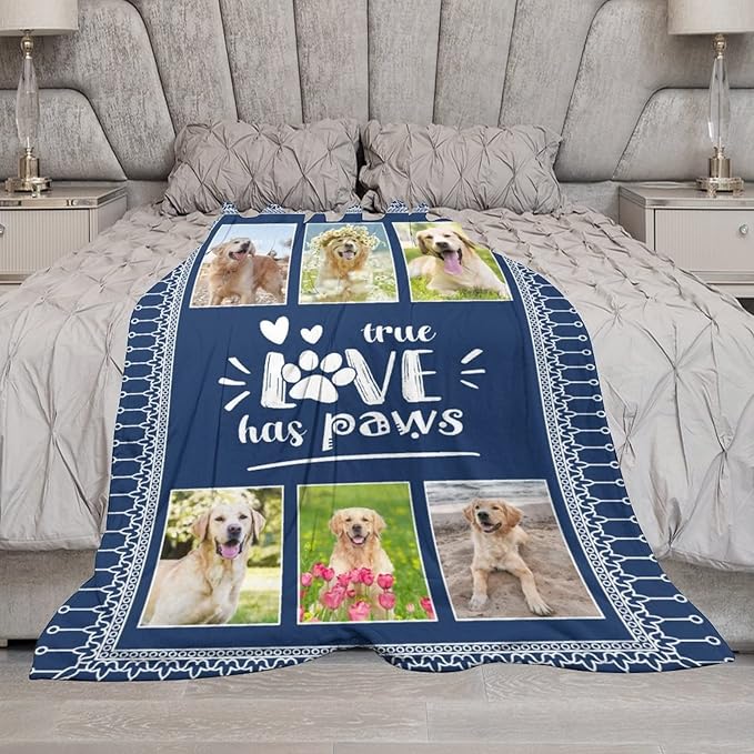 Artsadd Custom Throw Blanket with Dog & Cat Pet Photo, Personalized Memory Gift for Family & Friends - Dog Name Customized Bed Throw Blanket Sympathy Remembrance Made in USA