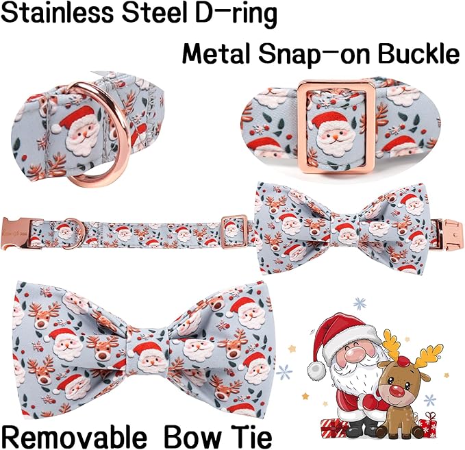 Unique Style Paws Christmas Dog Collar with Bow Elk Christmas Man Cotton Puppy Collars for Small Medium Large Dogs
