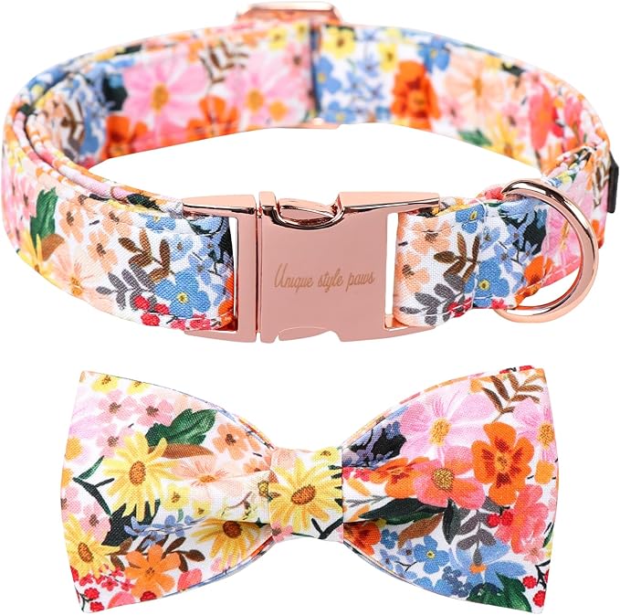 Unique style paws Cartoon Dog Collar with Bow Spring Summer Puppy Collar with Colorful Flower for Small Medium Large Boys Girls Dogs