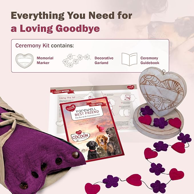Cocoon® - Eco-Friendly Pet Burial & Cremation Ceremony Kit (Premium Wool) - Casket for Dogs and Cats (Choose Size & Color) (XL, Magenta)