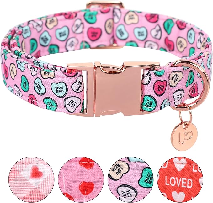 Valentine's Dog Collar, Heart Dog Collar for Small Medium Large Girl Boy Dogs or Cats, Wedding Dog Collar Match Dog Leash, Pet Collar with Metal Buckle, S