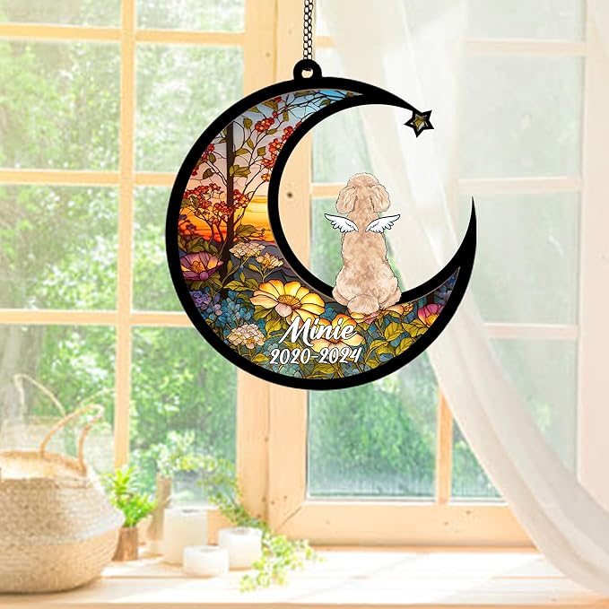 Personalized Poodle (Gold) Sun Catcher, Dog Memorial Gifts, Custom Poodle (Gold) with Wings Ornament Christmas Tree, Loss of Dog Sympathy Gift Memorial Suncatchers