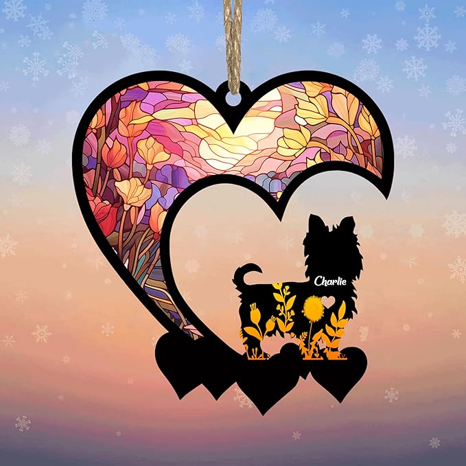 Lovely POD Yorkshire Terrier Suncatcher Ornaments, Personalized Yorkshire Terrier Memorial with Name, Dogs Loss Ornaments, Dog Remembrance Gift, Dog Memory Ornament, Loss of Dogs Sympathy Gifts