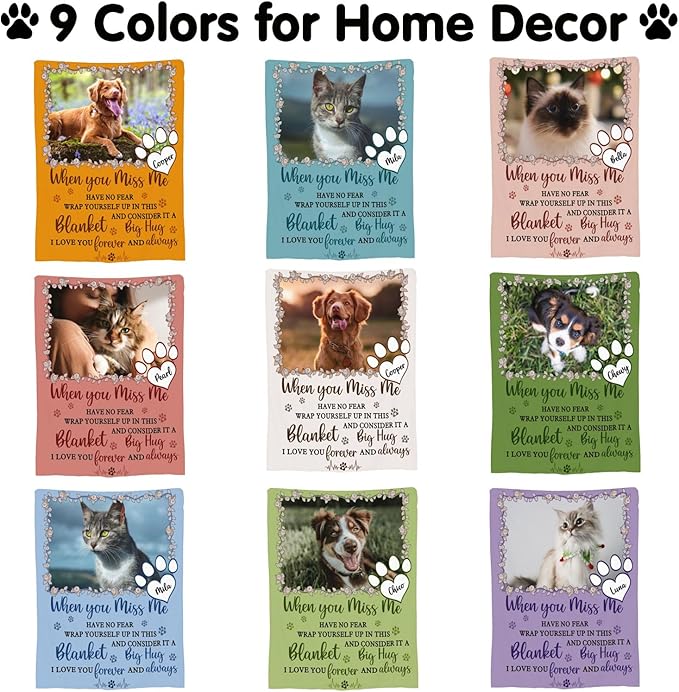 Custom Pet Memorial Blanket with Photo,Personalized Dog/Cat Loss Sympathy Gift,Pet Loss Bereavement Remembrance Gifts,Flannel Throw Blanket with Pictures (Light Green)